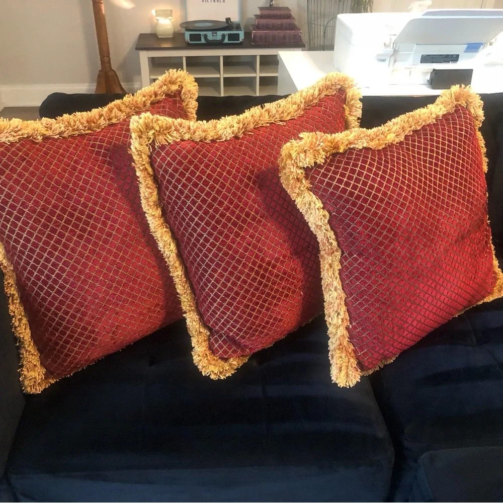 Red Chenille Turkish Square Pillow set of 3